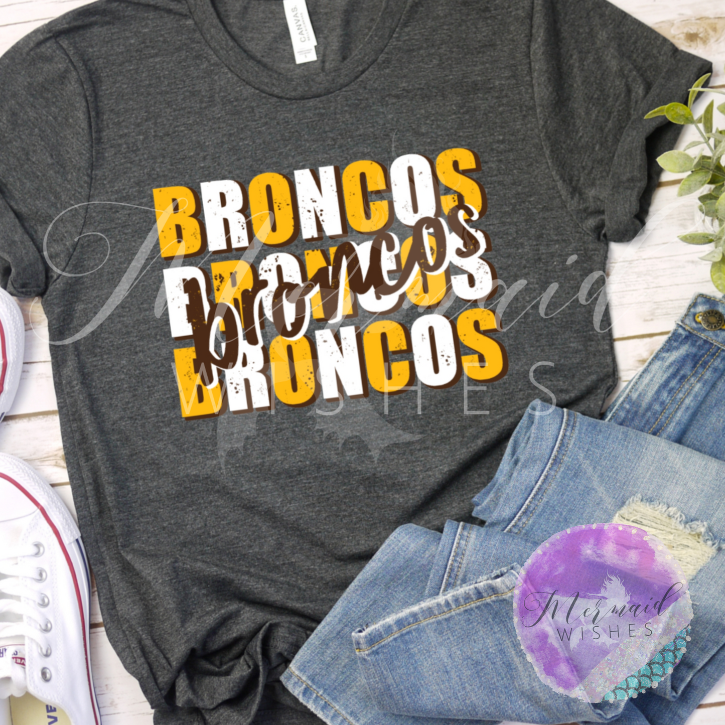 WB Broncos Stacked- Charcoal (DTF)
