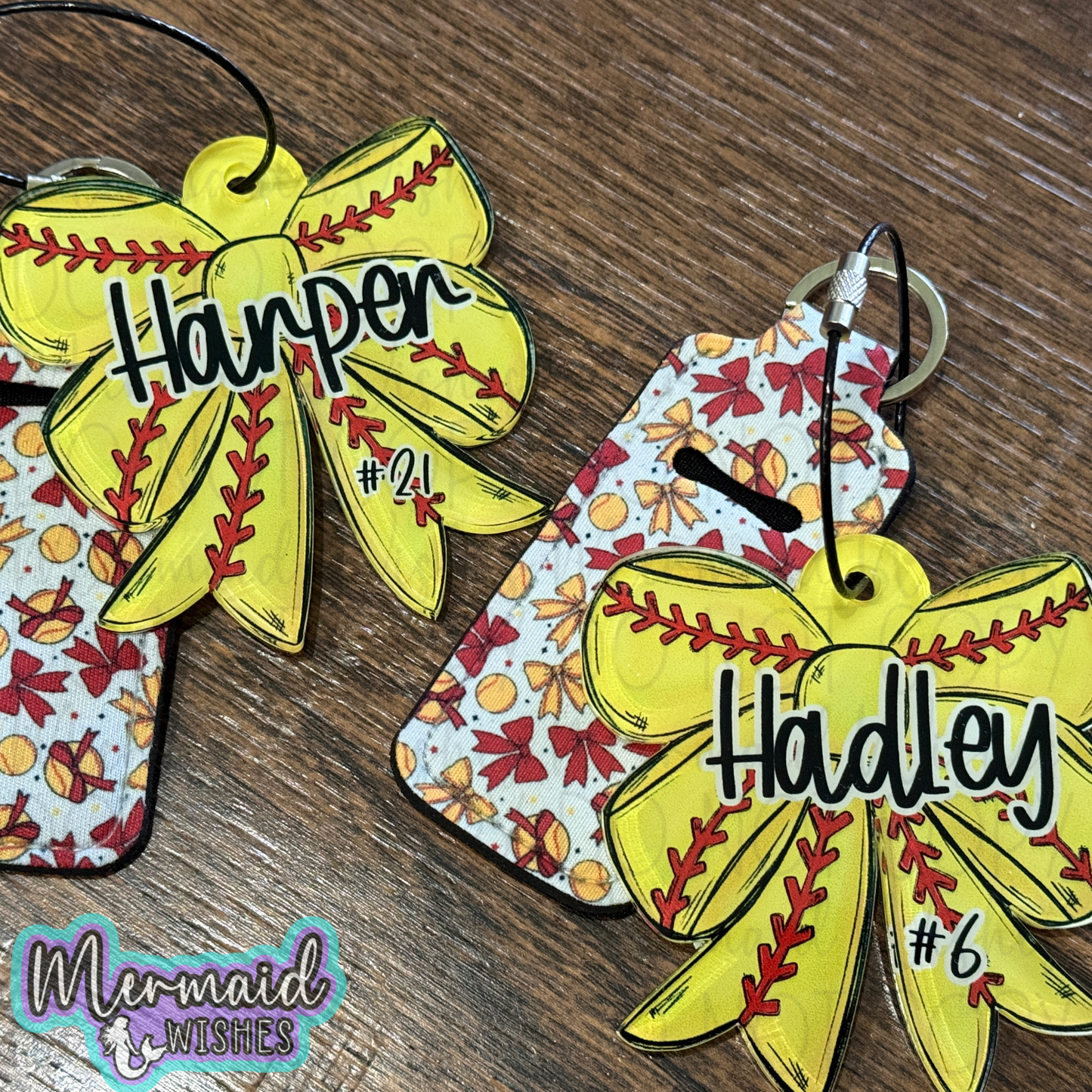 Softball Bow Bag Tag & Lip Balm Holder