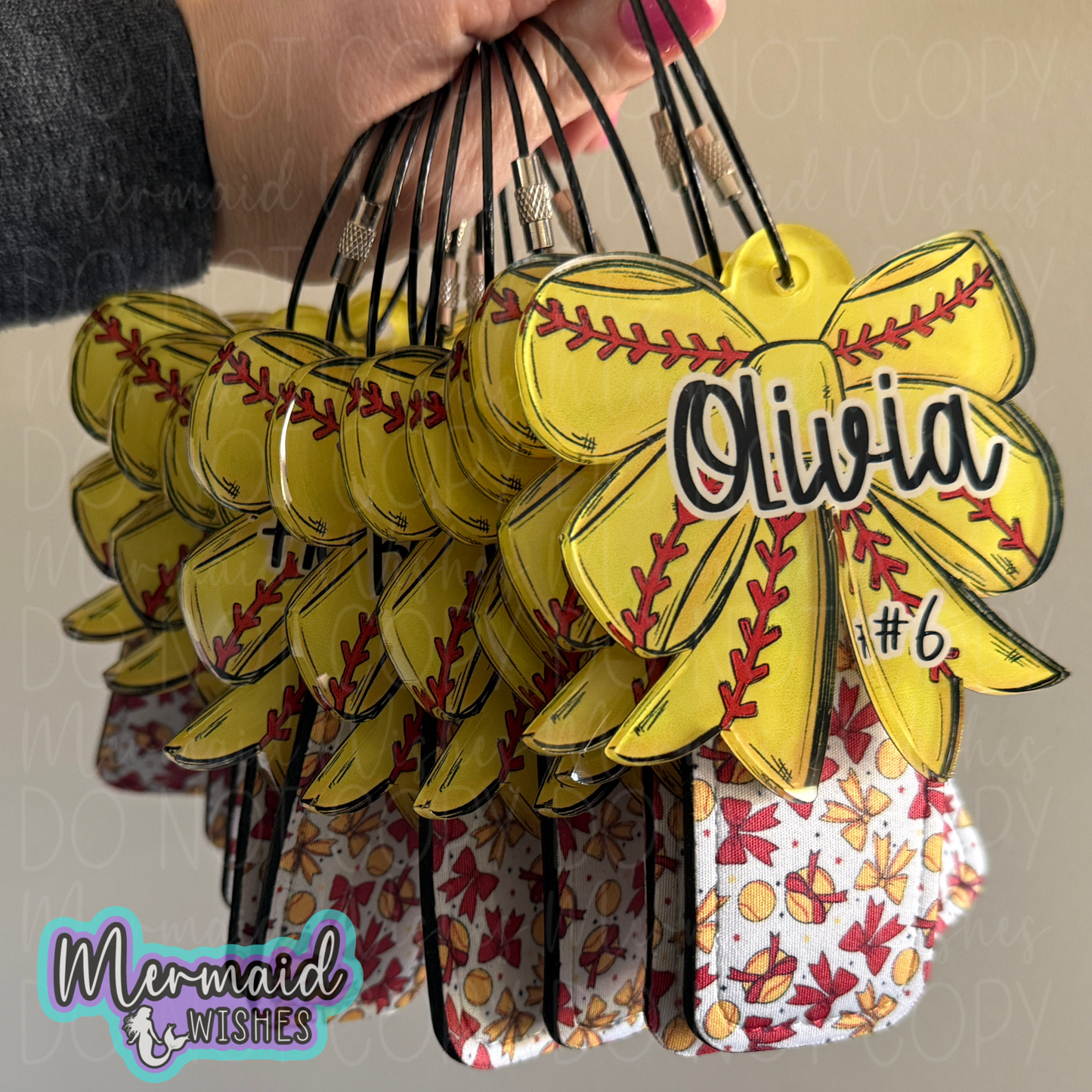 Softball Bow Bag Tag & Lip Balm Holder
