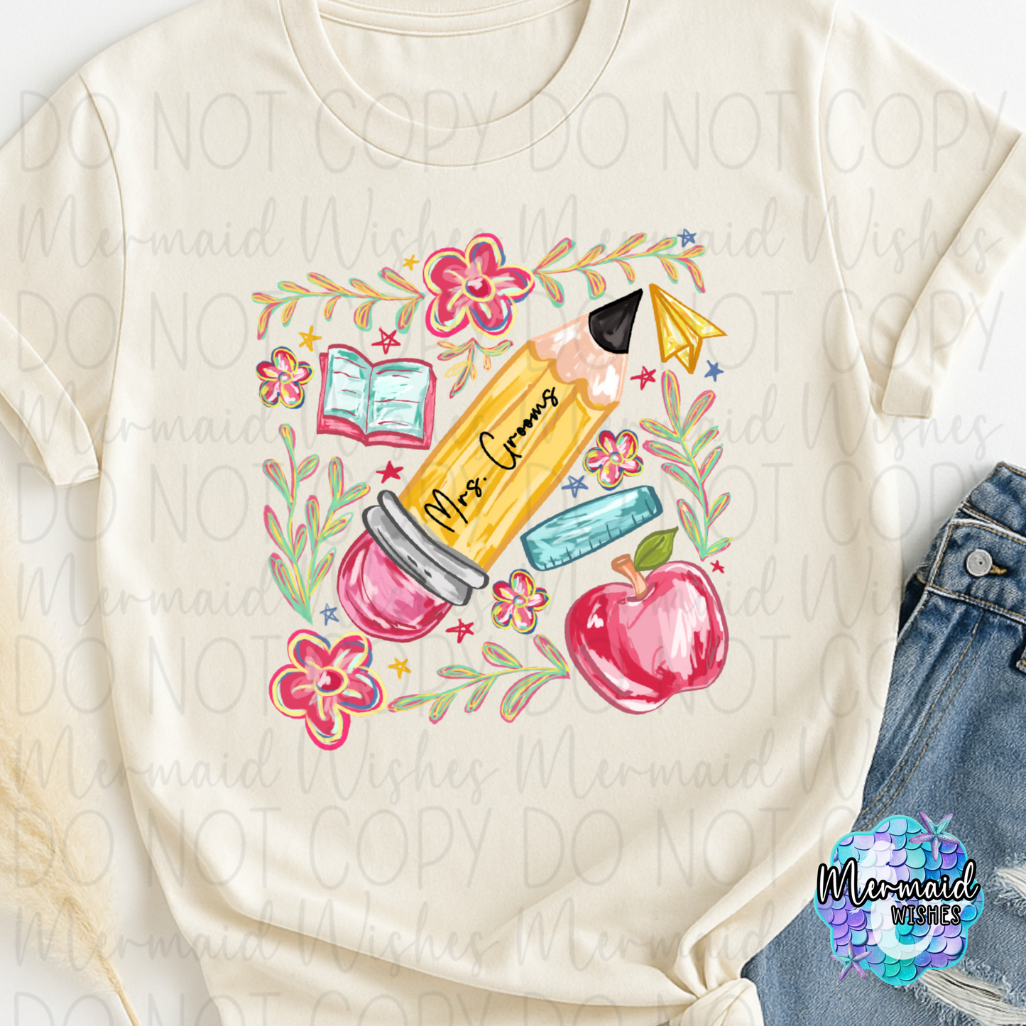 Boho Floral Pencil Custom Name