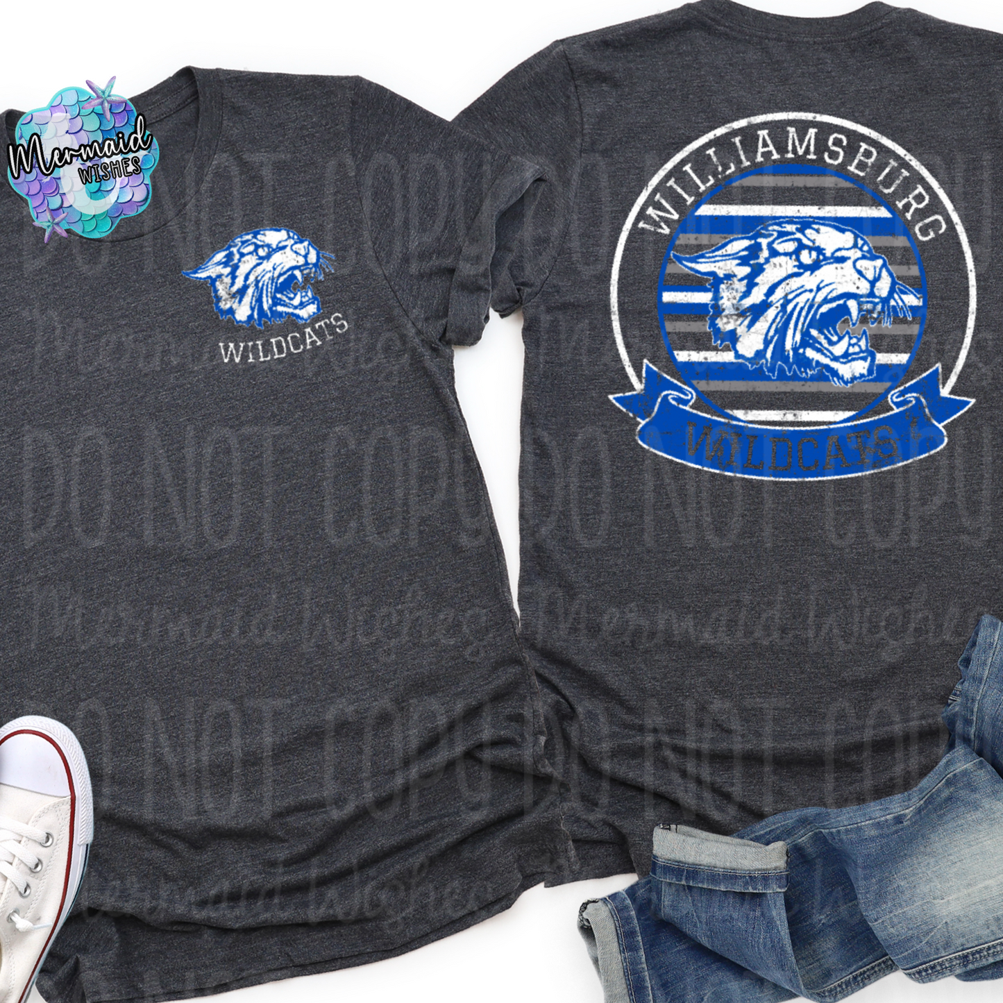 Williamsburg Wildcats Distressed Striped Circle Mascot