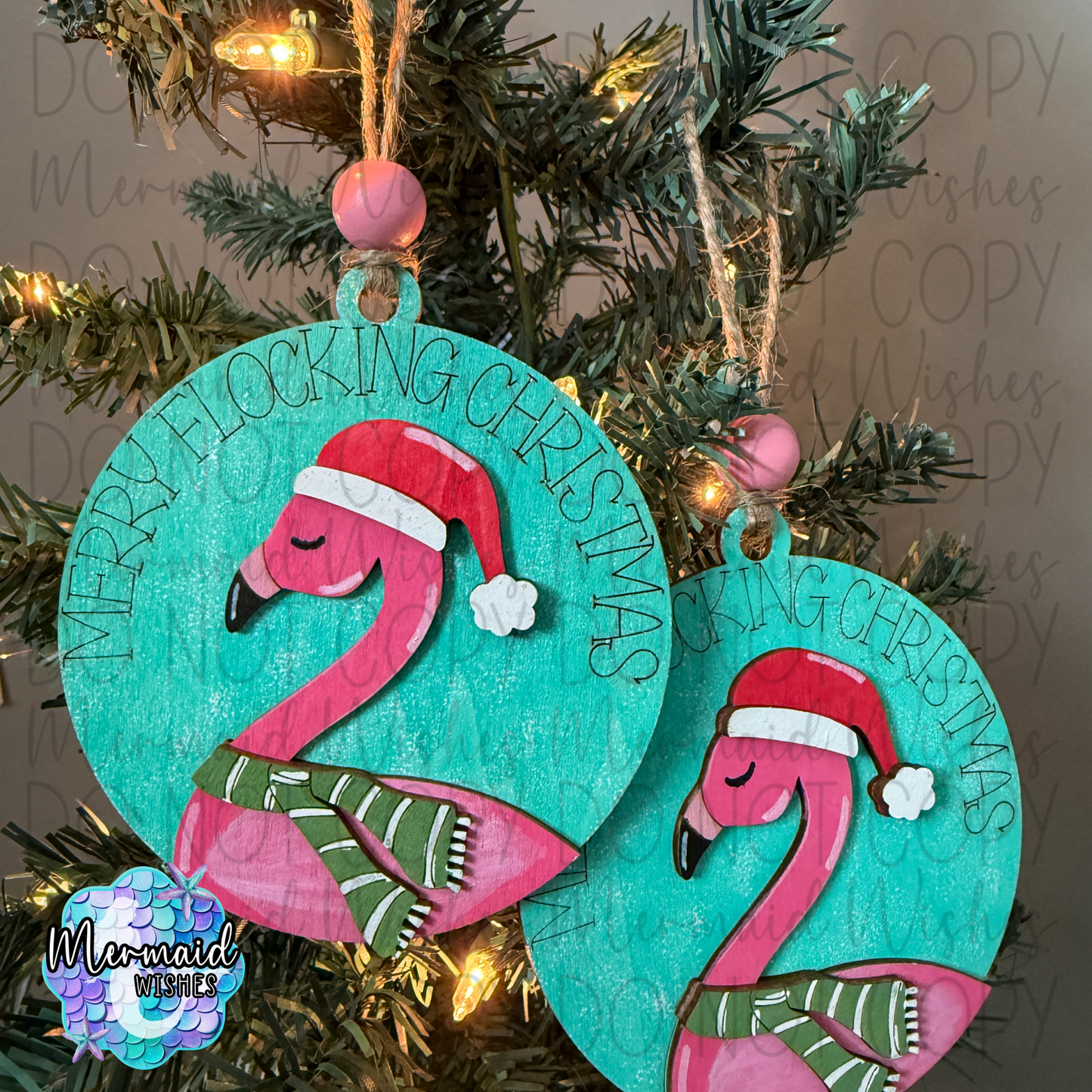 Merry Flocking Christmas Wooden Ornament