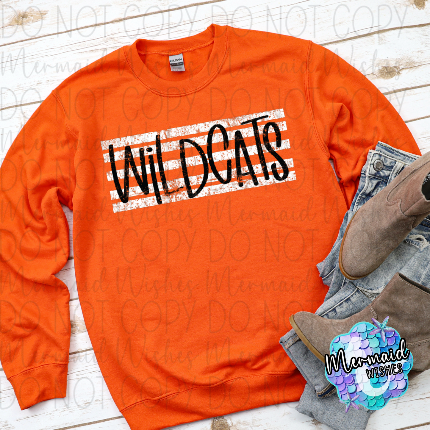 Distressed Retro Striped Whiteoak Wildcats
