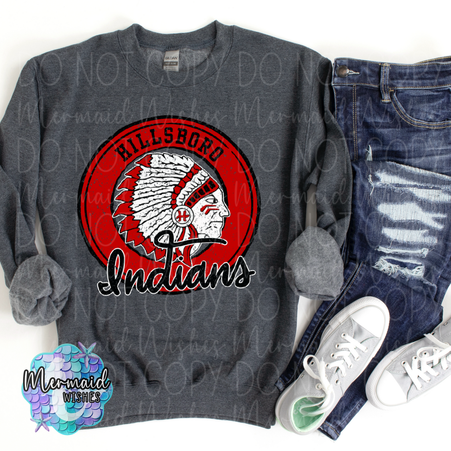 Hillsboro Indians Distressed Circle Logo