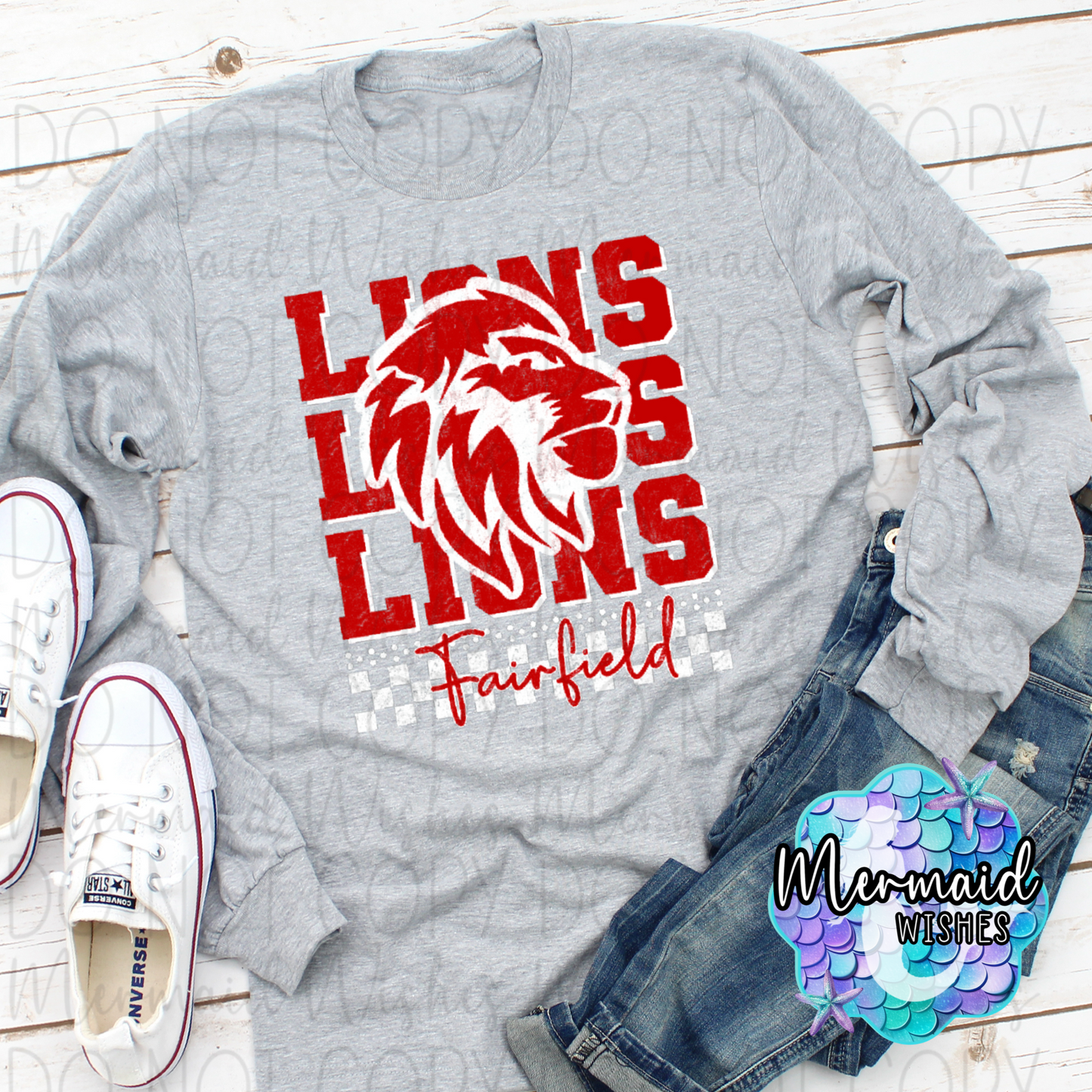 Fairfield Lions Stacked Logo Checkered