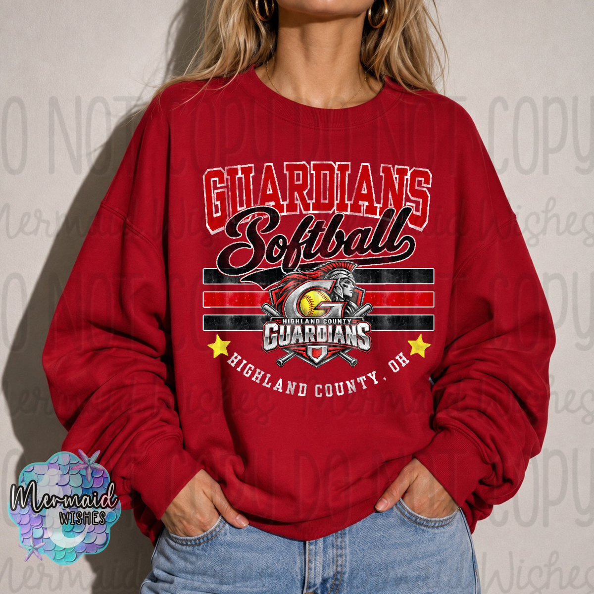 Highland County Guardians Softball Mascot Distressed (TShirt, Tank, Crewneck & Hoodie)