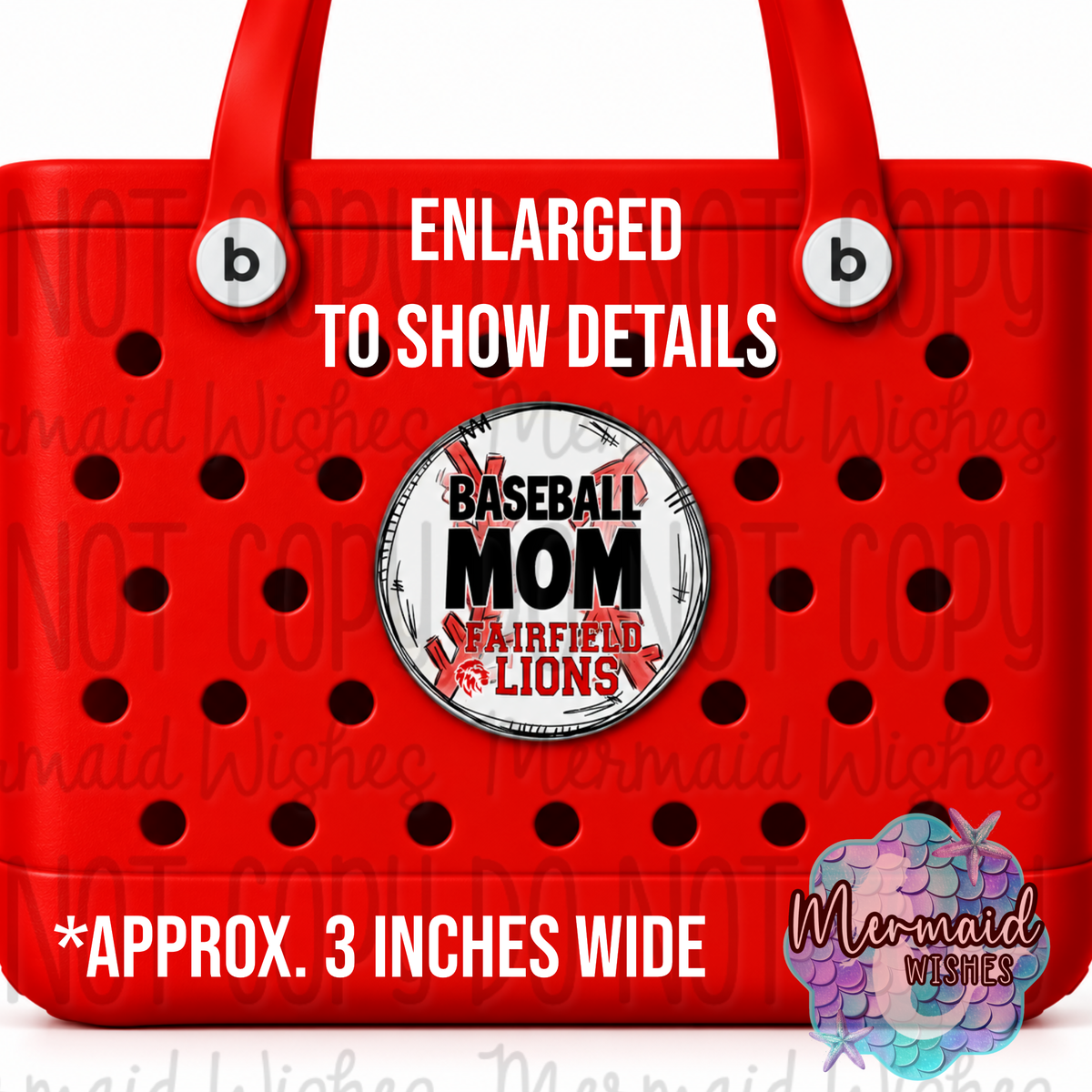 Baseball Personalized Bogg Bag Charm (Fairfield Lions Fundraiser)