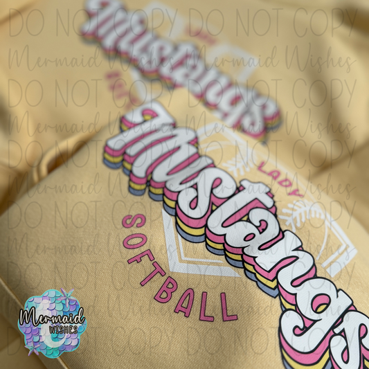 Lady Mustangs Softball Pastel Retro