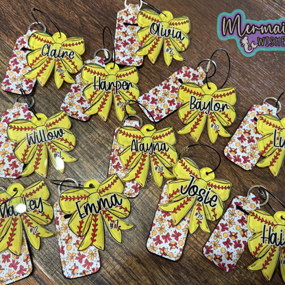 Softball Bow Bag Tag & Lip Balm Holder