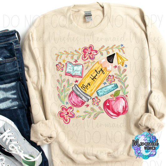 Boho Floral Pencil Custom Name