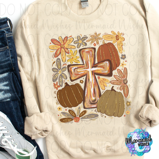 Boho Floral Fall Cross (DTF)