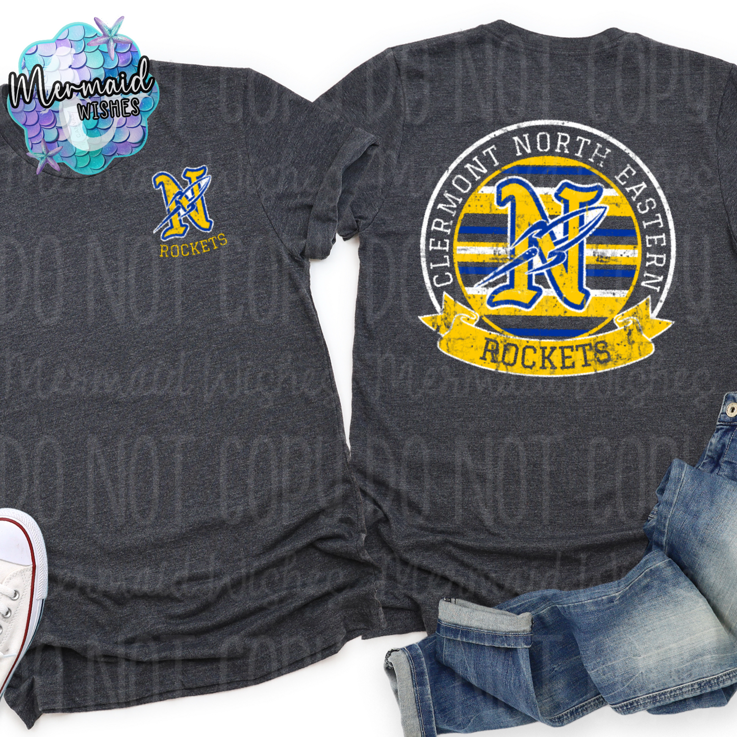 Clermont North Eastern Rockets Distressed Striped Circle Mascot