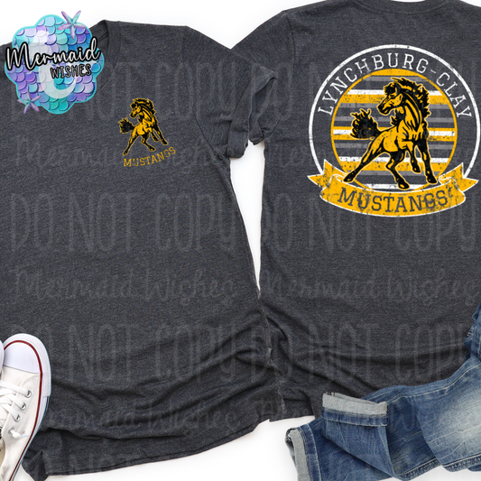Lynchburg-Clay Mustangs Distressed Striped Circle Mascot