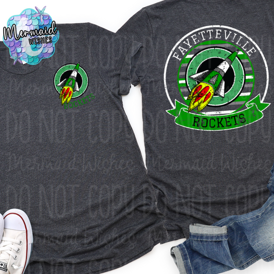 Fayetteville Rockets Distressed Striped Circle Mascot