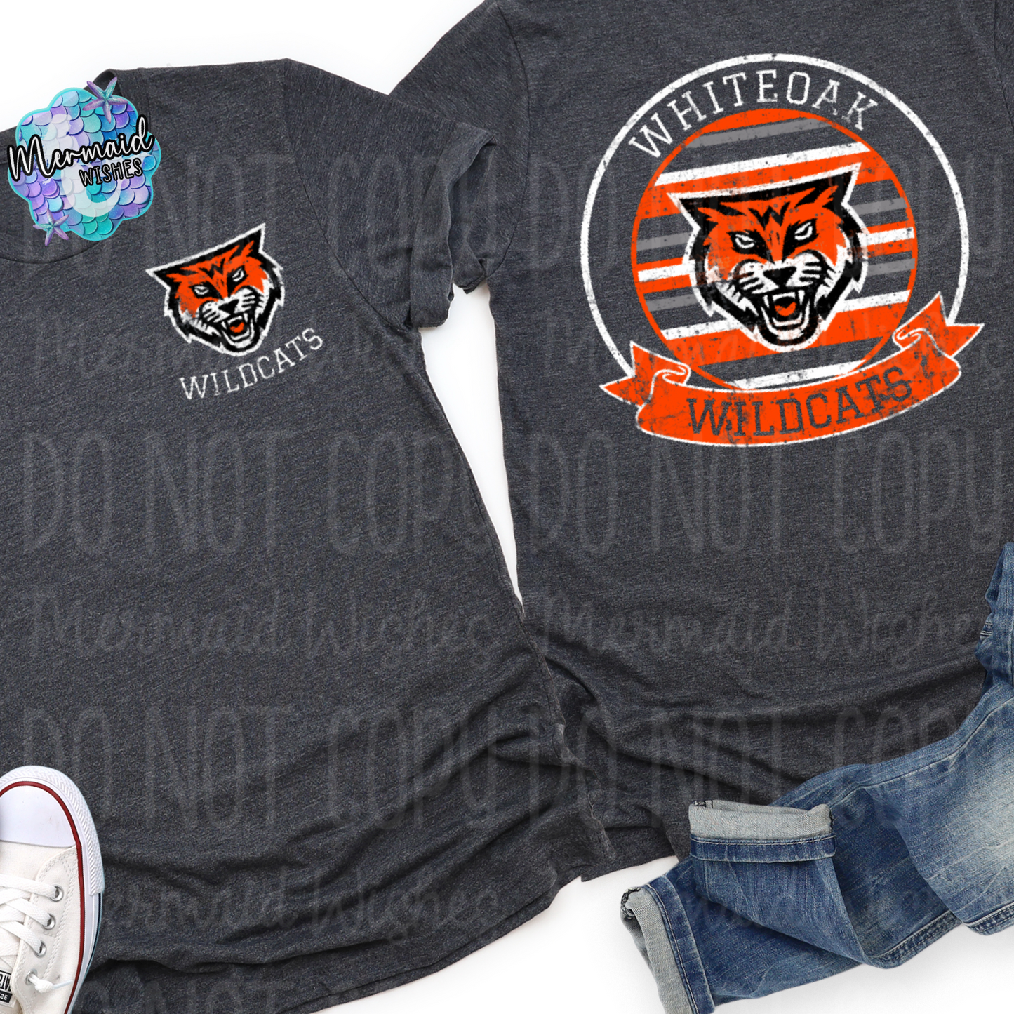 Whiteoak Wildcats Distressed Striped Circle Mascot