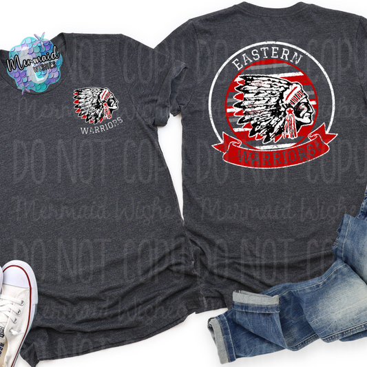 Eastern Warriors Distressed Striped Circle Mascot