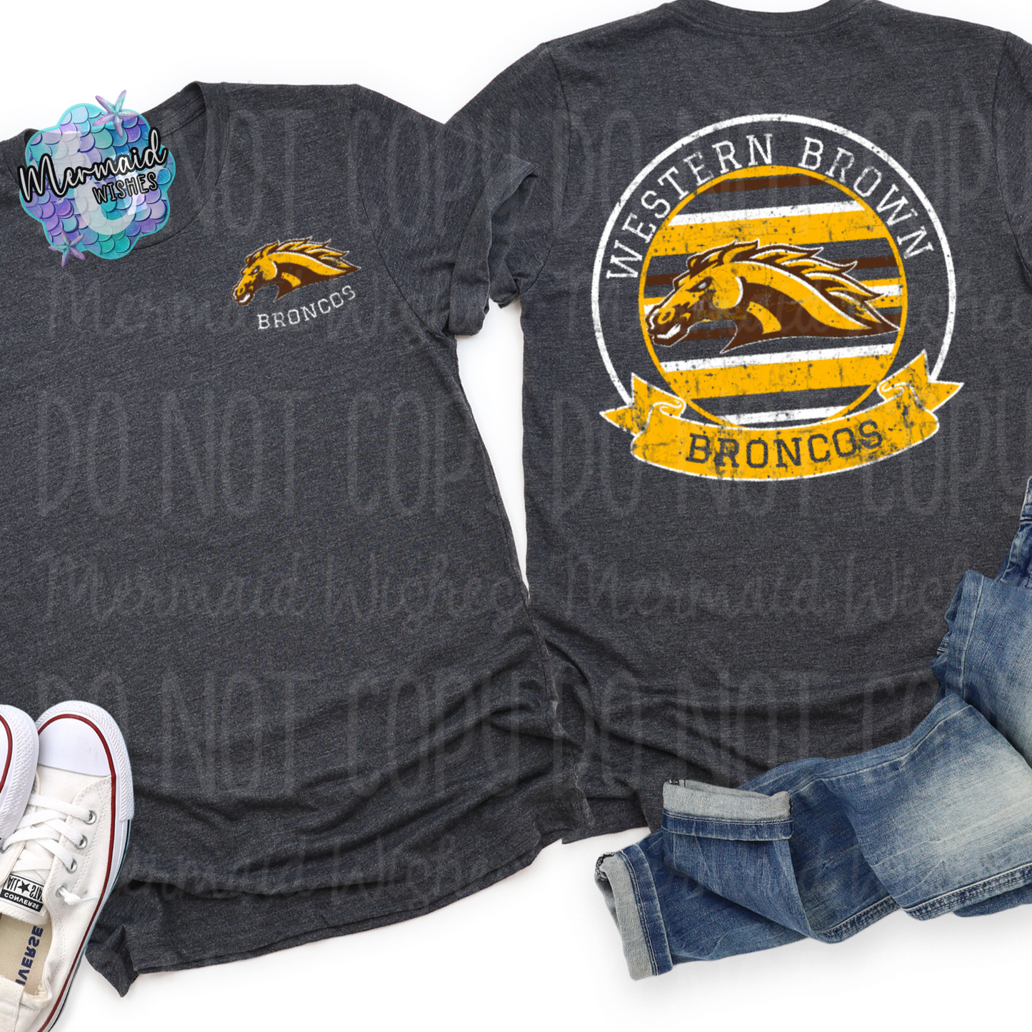 Western Brown Broncos Distressed Striped Circle Mascot