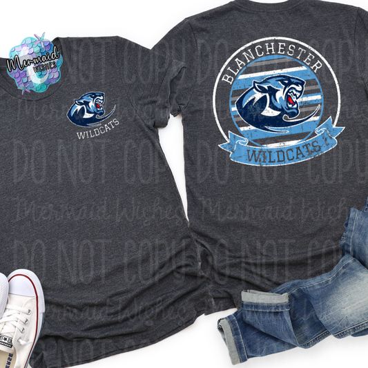 Blanchester Wildcats Distressed Striped Circle Mascot