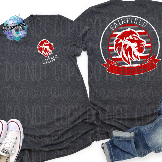 Fairfield Lions Distressed Striped Circle Mascot