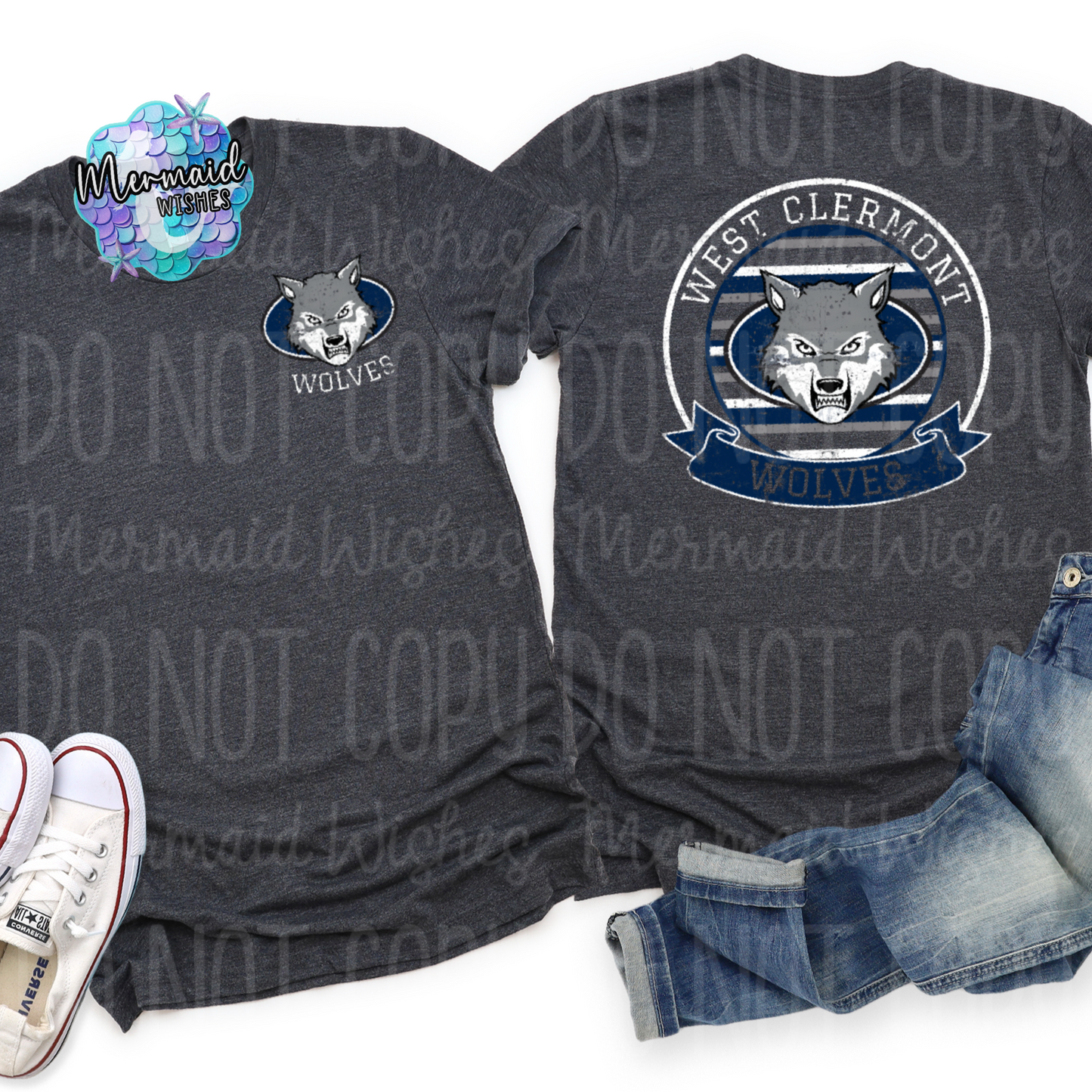 West Clermont Wolves Distressed Striped Circle Mascot