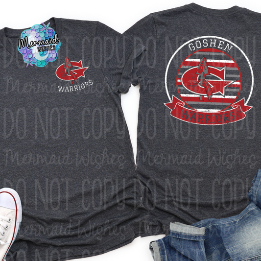 Goshen Warriors Distressed Striped Circle Mascot