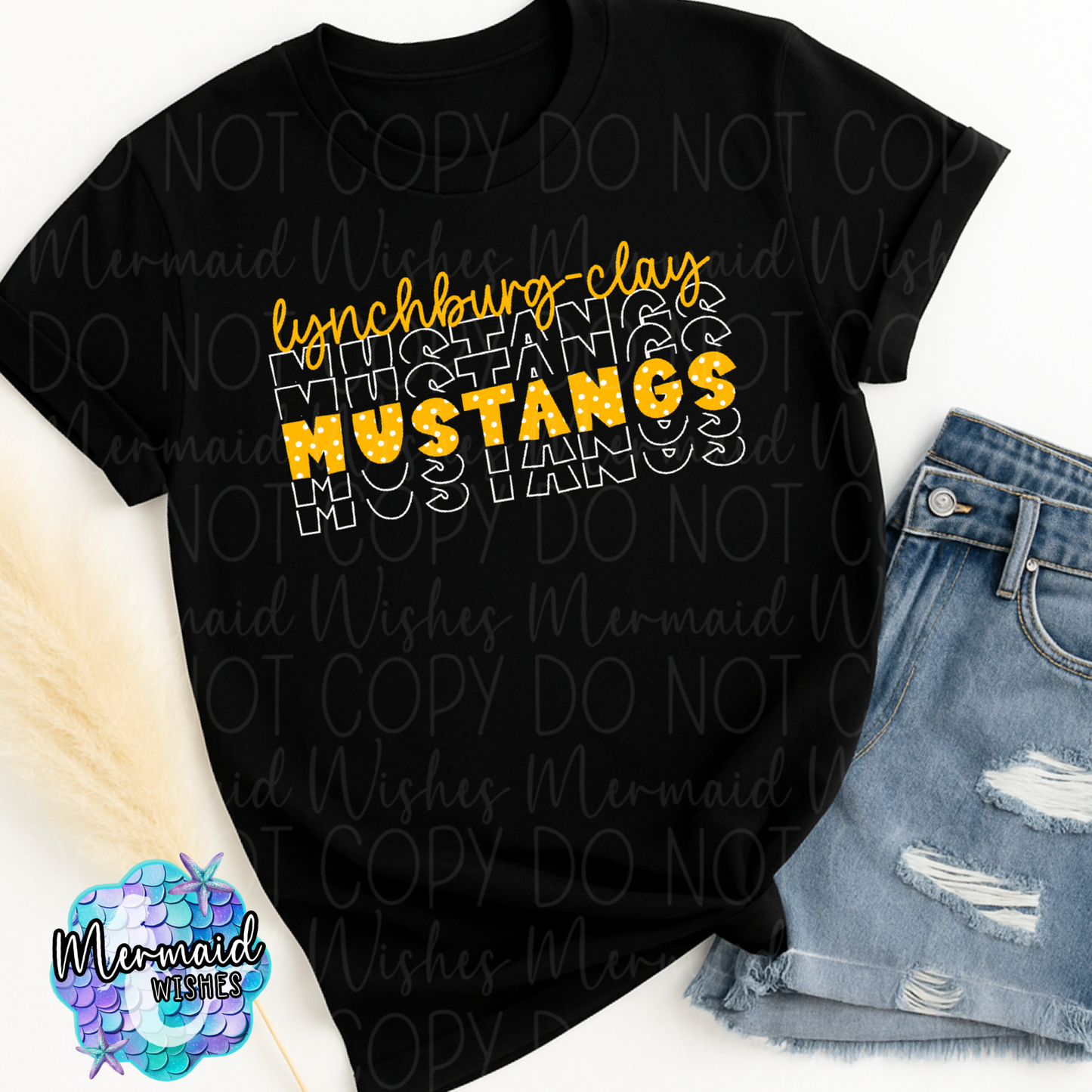 Lynchburg-Clay Mustangs Polka Dots Stacked (DTF)