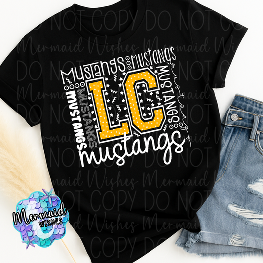 LC Mustangs Typography-Black (DTF)