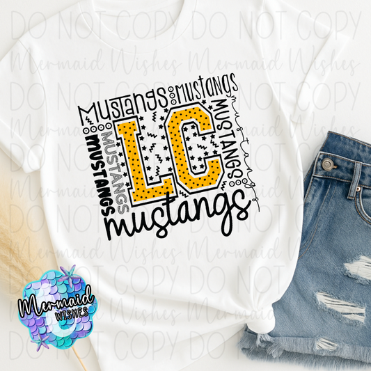 LC Mustangs Typography-White (DTF)