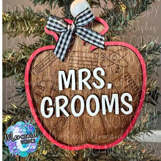 Apple Personalized Name Wooden Ornament