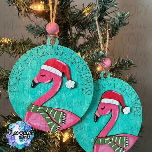 Merry Flocking Christmas Wooden Ornament