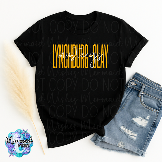 Lynchburg-Clay Mustangs Tall Script-Black (DTF)