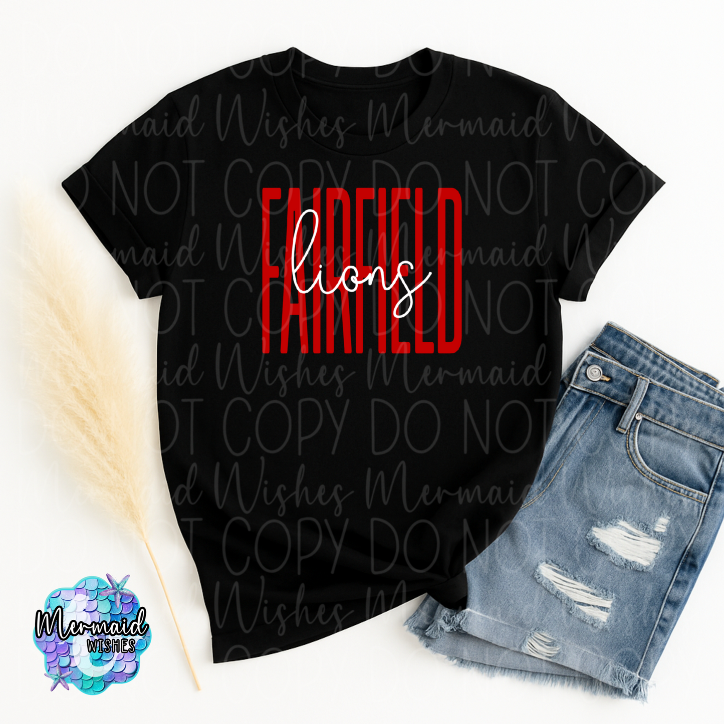 Fairfield Lions Tall Script-Black (DTF)