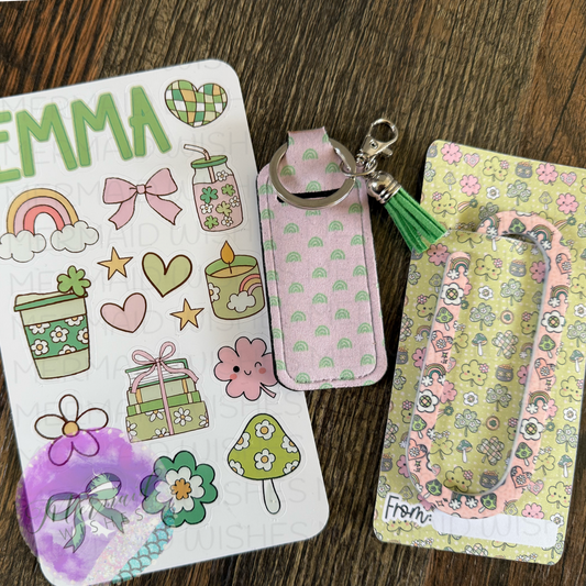 St. Patty’s Day (sticker sheet, lip balm holder & bookmark)