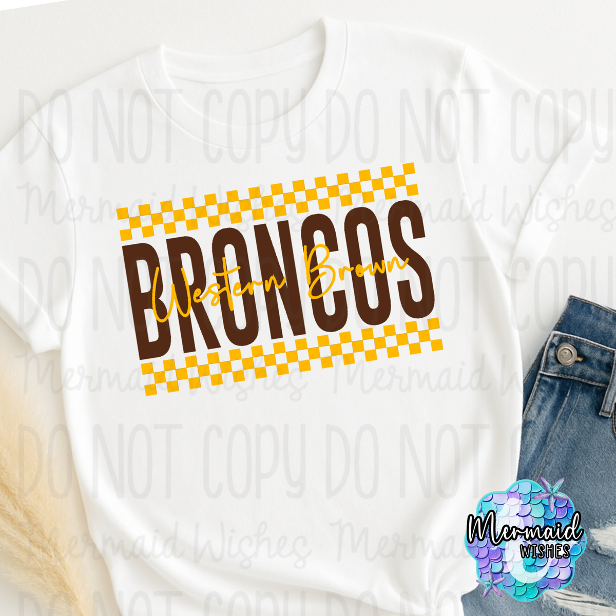 Western Brown Broncos Checkered (TShirt, Crewneck & Hoodie)