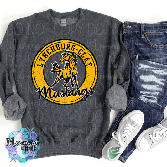 LC Mustangs Distressed Circle Logo