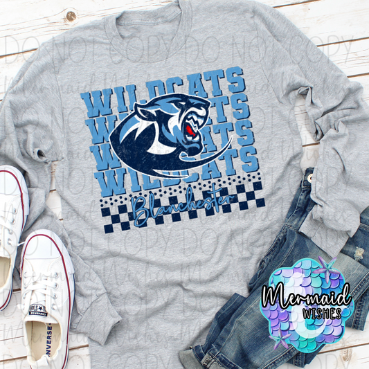 Blanchester Wildcats Stacked Logo Checkered