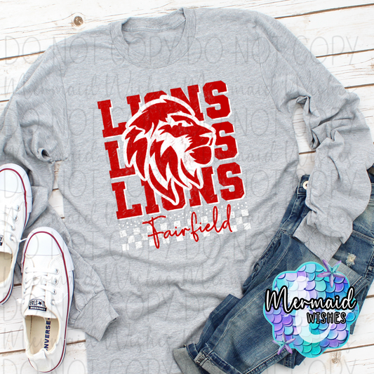 Fairfield Lions Stacked Logo Checkered