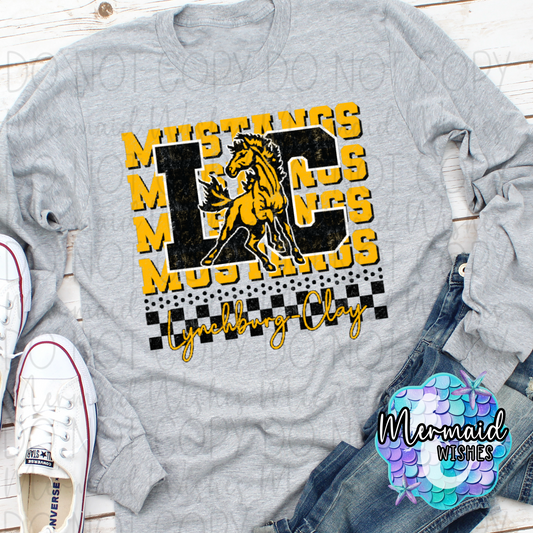 LC Mustangs Stacked Logo Checkered