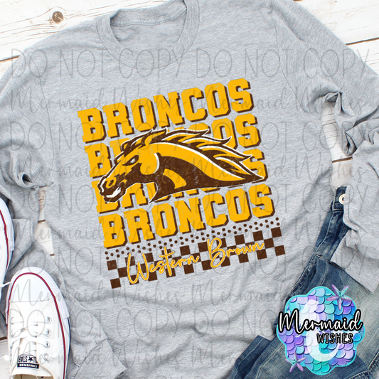 WB Broncos Stacked Logo Checkered