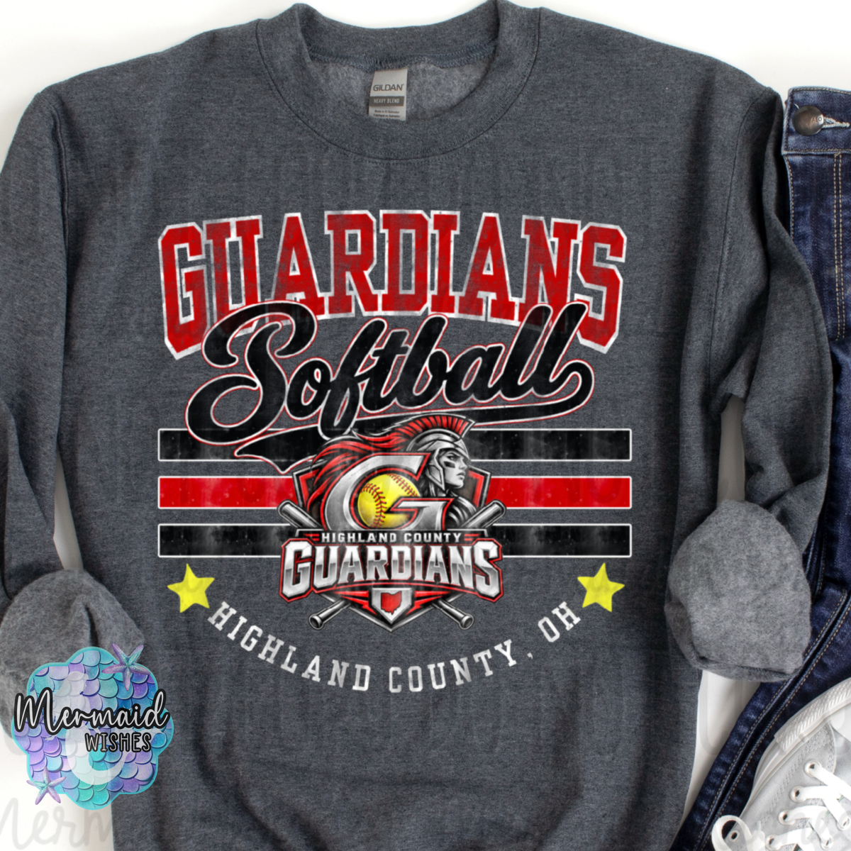 Highland County Guardians Softball Mascot Distressed (TShirt, Tank, Crewneck & Hoodie)