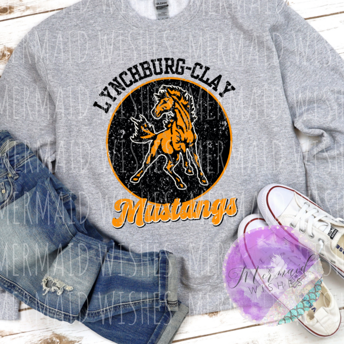 Lynchburg-Clay Mustangs Vintage Circle (DTF)